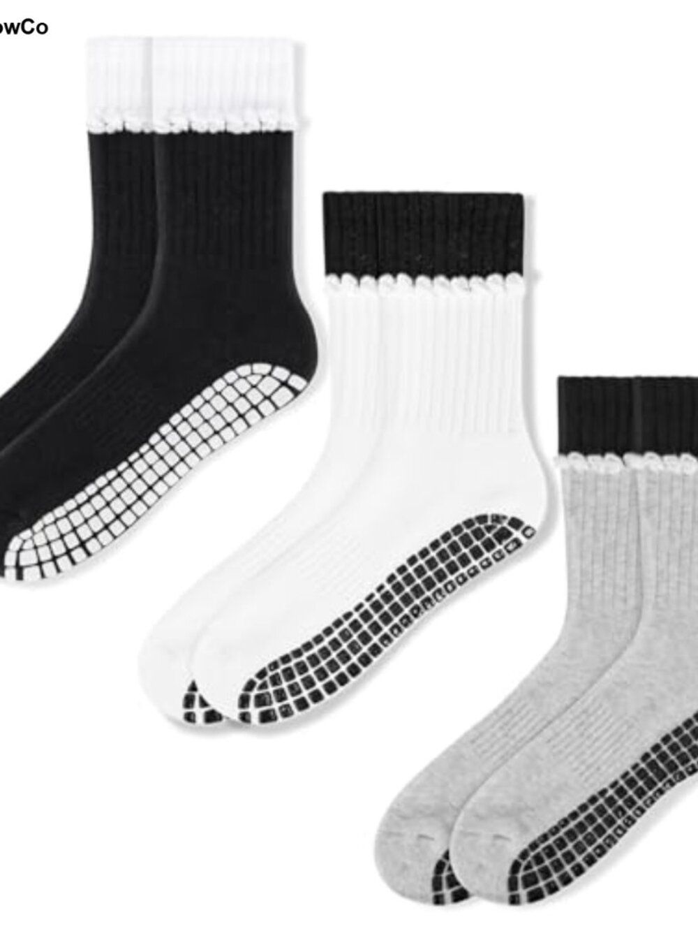 Women's Non-Slip Grip Yoga Socks, Cotton Pilates Socks for Ballet, Dance, Barre